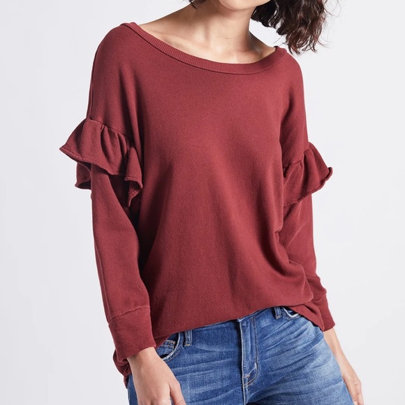 Current Elliott The Ruffle Sweatshirt Cabernet. Size 3/L - Picture 2 of 10